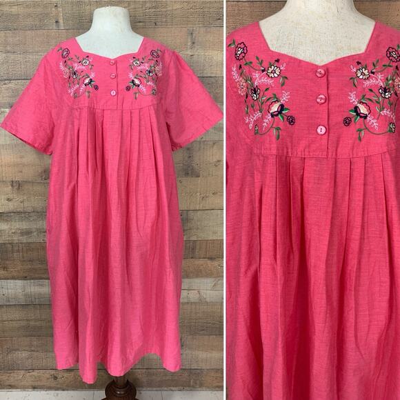 Vintage 80s 90s Blair Sz 2X Embroidered Dress Grandma Cottagecore Empire Waist - Picture 1 of 11